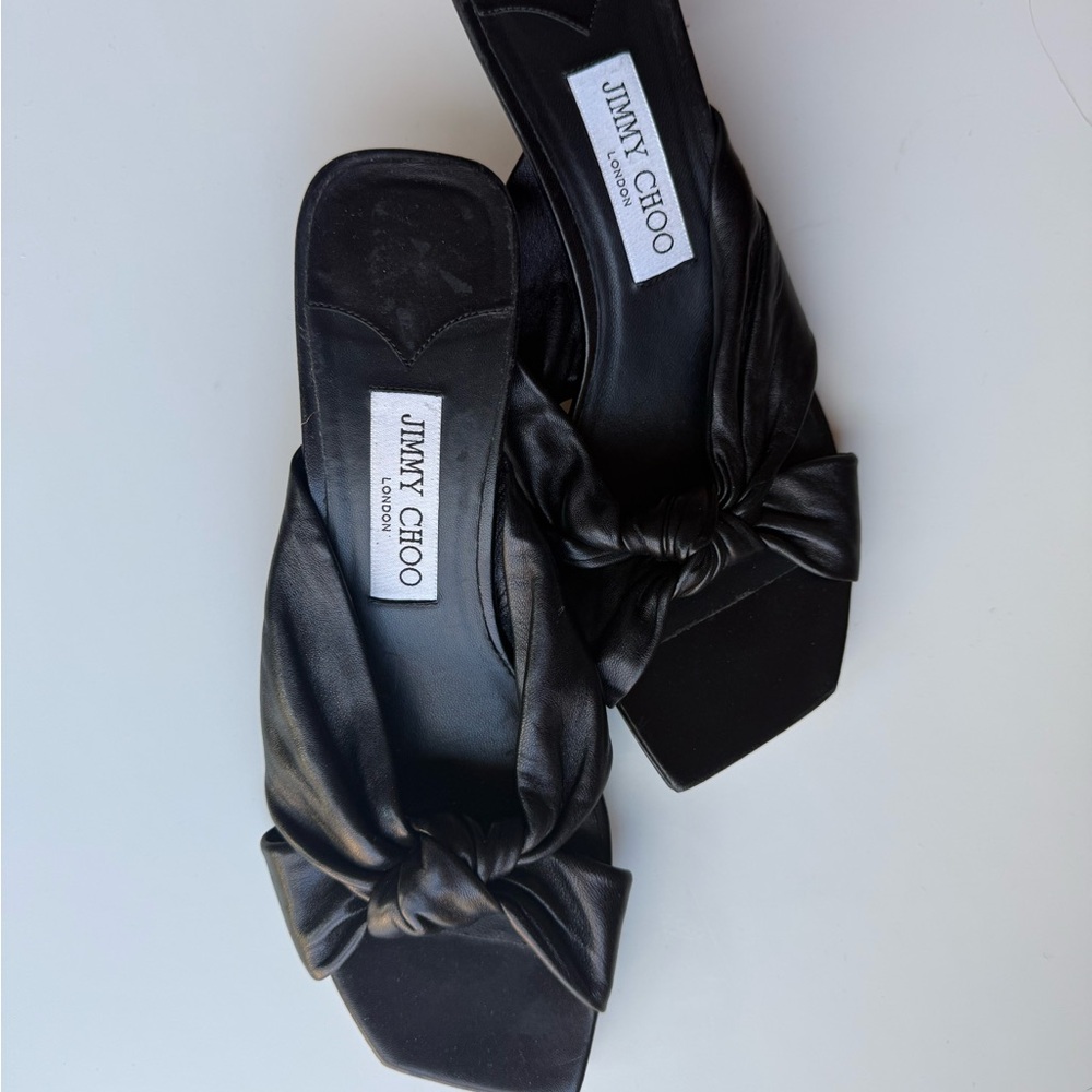 Jimmy Choo Black Knotted Leather Square-Toe Slip-On Mules